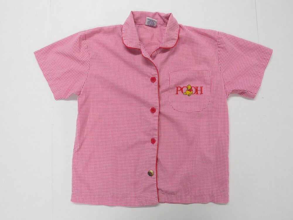 Disney Winnie the Pooh Kids XL T-Shirt Red Gingham Embroidered Buttons Yokoyama
